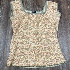Vintage Y2K Cream and tan paisley print boho tank top